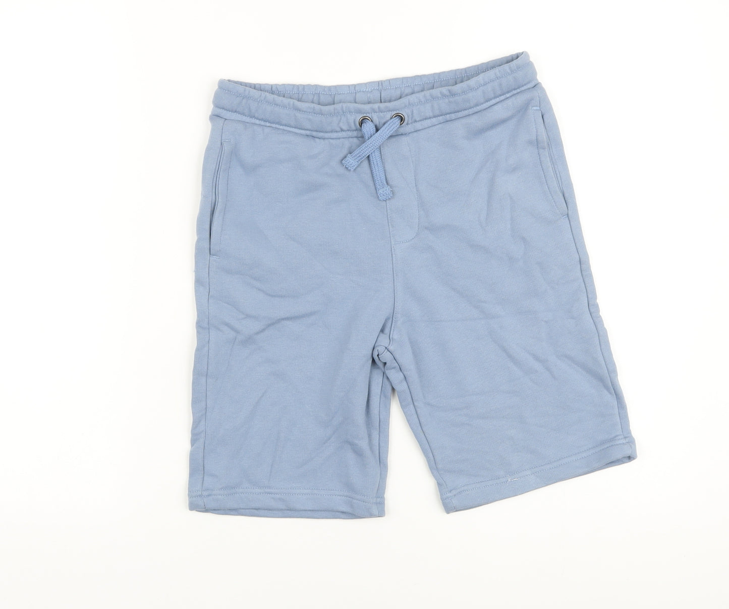 Marks and Spencer Boys Blue Cotton Sweat Shorts Size 10-11 Years Regular Drawstring