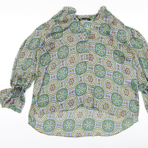Zara Womens Multicoloured Geometric Polyester Basic Blouse Size M V-Neck