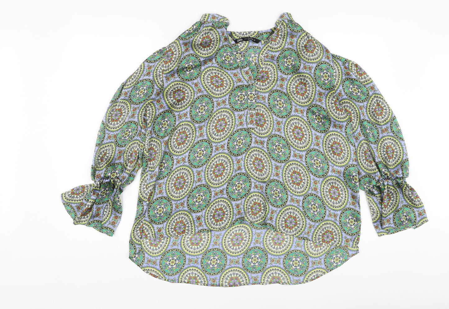 Zara Womens Multicoloured Geometric Polyester Basic Blouse Size M V-Neck