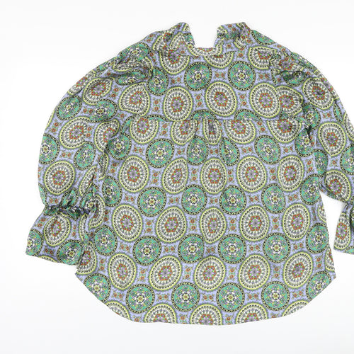 Zara Womens Multicoloured Geometric Polyester Basic Blouse Size M V-Neck