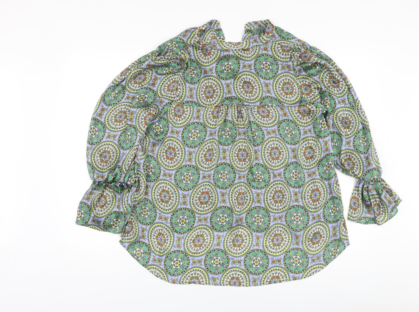 Zara Womens Multicoloured Geometric Polyester Basic Blouse Size M V-Neck