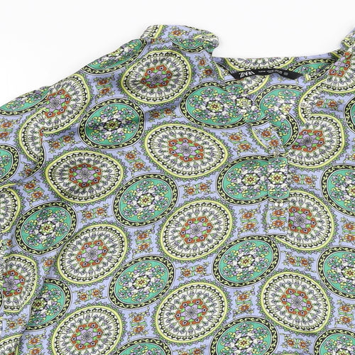 Zara Womens Multicoloured Geometric Polyester Basic Blouse Size M V-Neck