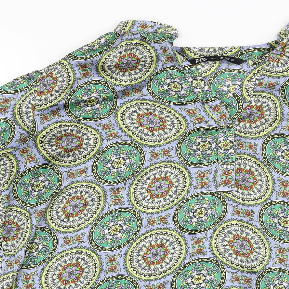 Zara Womens Multicoloured Geometric Polyester Basic Blouse Size M V-Neck