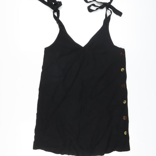 Topshop Womens Black Viscose Tunic Tank Size 6 V-Neck