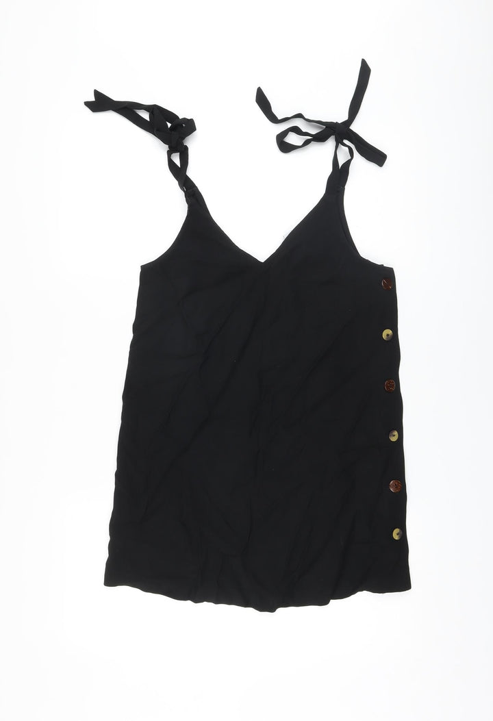 Topshop Womens Black Viscose Tunic Tank Size 6 V-Neck