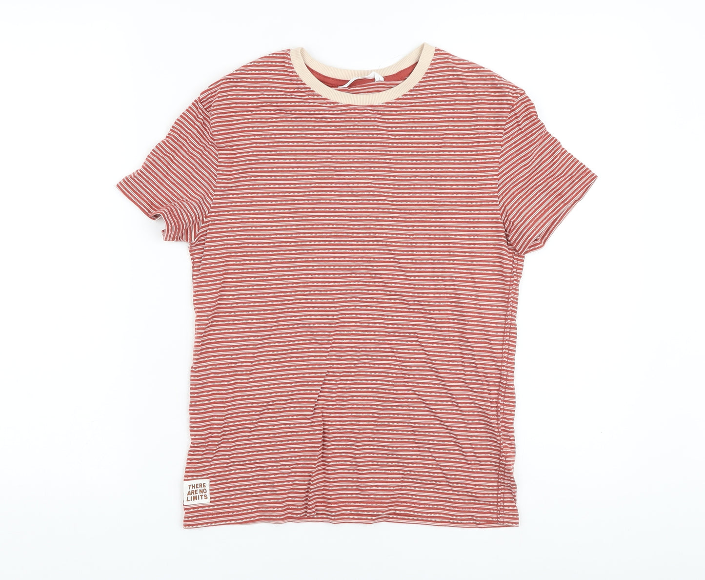 Marks and Spencer Boys Red Striped Cotton Basic T-Shirt Size 9-10 Years Crew Neck Pullover