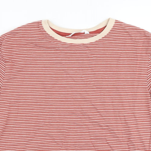 Marks and Spencer Boys Red Striped Cotton Basic T-Shirt Size 9-10 Years Crew Neck Pullover