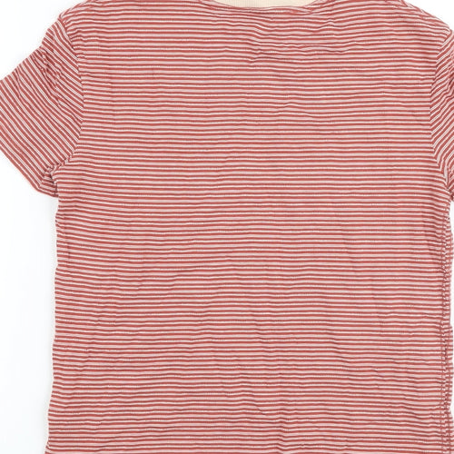 Marks and Spencer Boys Red Striped Cotton Basic T-Shirt Size 9-10 Years Crew Neck Pullover