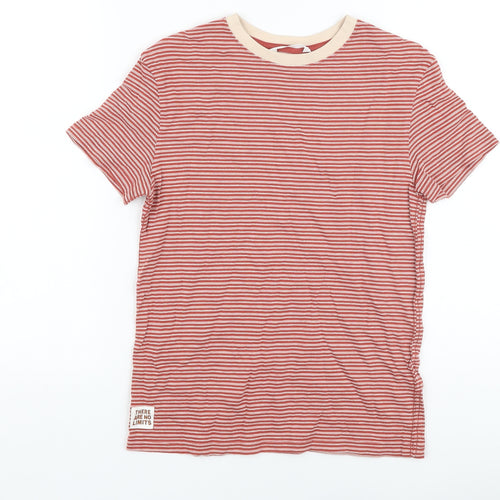 Marks and Spencer Boys Red Striped Cotton Basic T-Shirt Size 8-9 Years Crew Neck Pullover