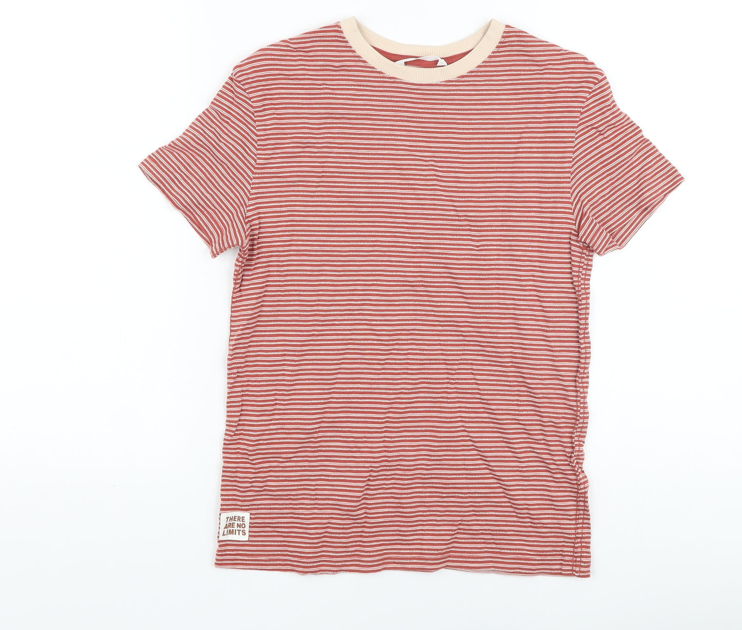 Marks and Spencer Boys Red Striped Cotton Basic T-Shirt Size 8-9 Years Crew Neck Pullover