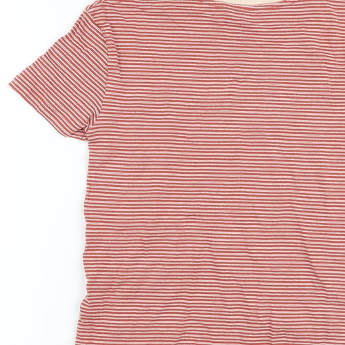 Marks and Spencer Boys Red Striped Cotton Basic T-Shirt Size 8-9 Years Crew Neck Pullover