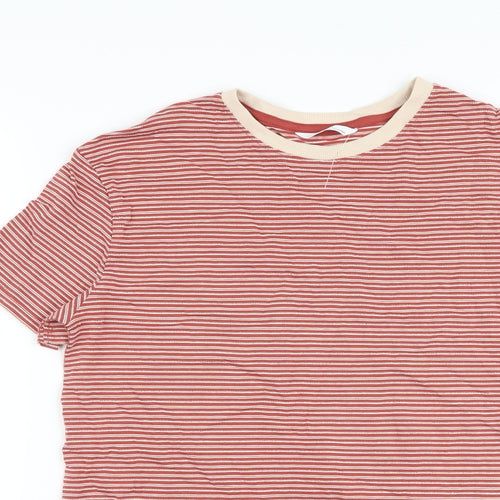 Marks and Spencer Boys Red Striped Cotton Basic T-Shirt Size 12-13 Years Crew Neck Pullover