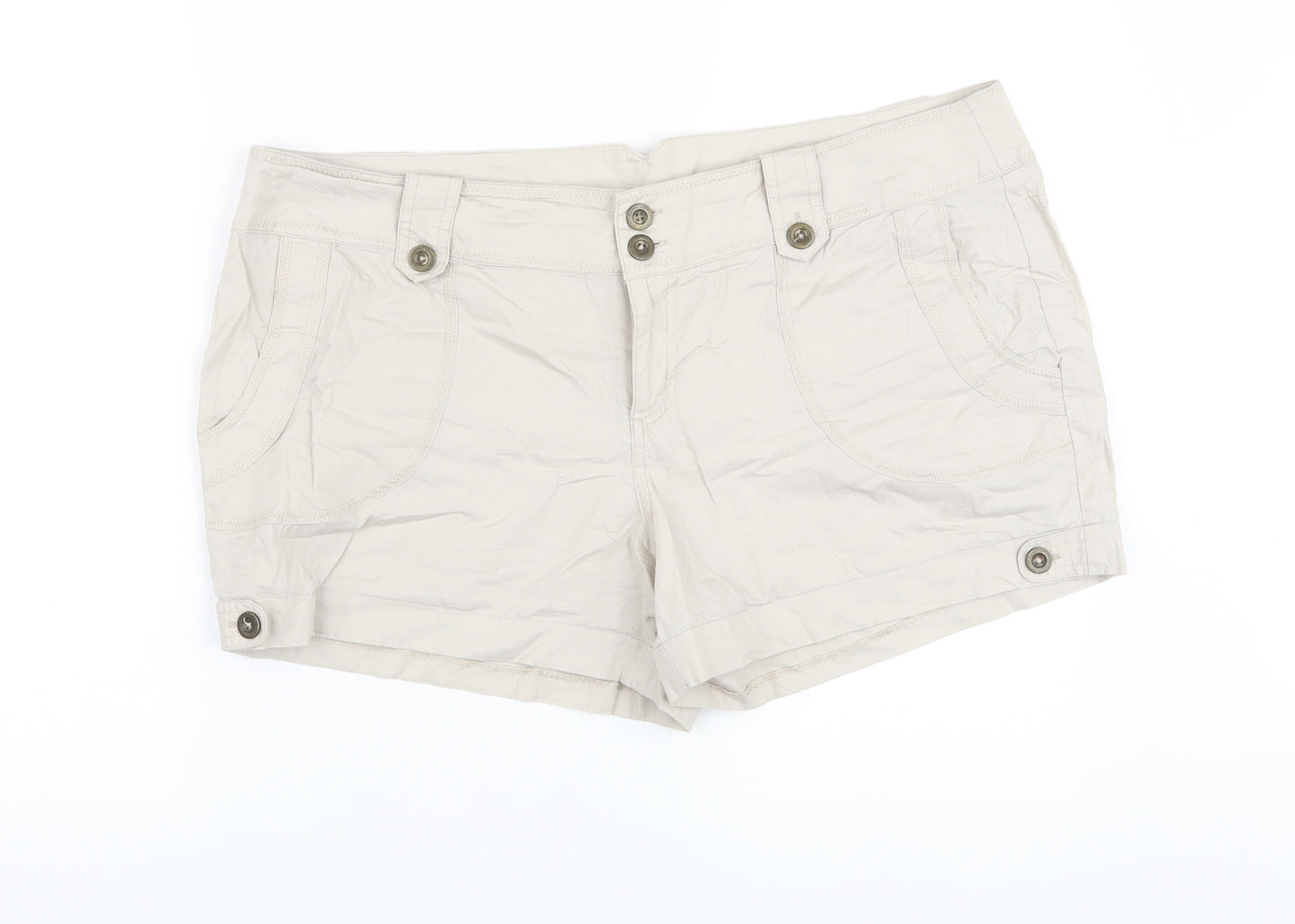 Dorothy Perkins Womens Beige Cotton Hot Pants Shorts Size 18 L4 in Regular Button