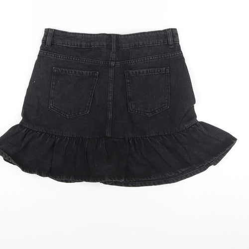 Marks and Spencer Girls Black Cotton Skater Skirt Size 11-12 Years Regular Button