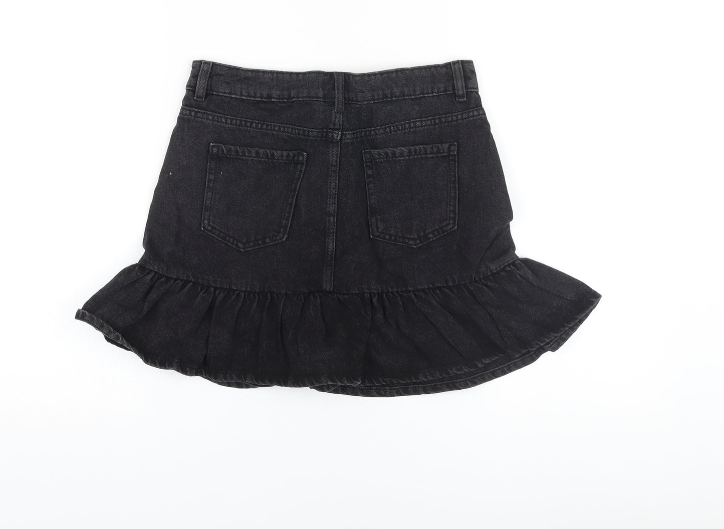 Marks and Spencer Girls Black Cotton Skater Skirt Size 11-12 Years Regular Button