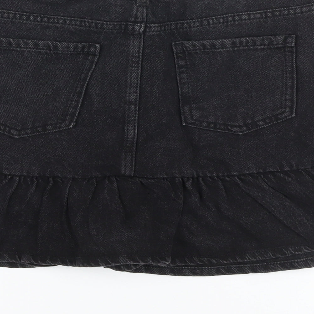 Marks and Spencer Girls Black Cotton Skater Skirt Size 11-12 Years Regular Button