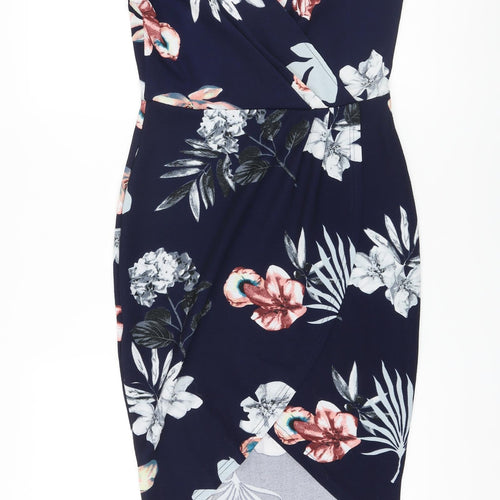 AX Paris Womens Blue Floral Polyester Sheath Size 12 Sweetheart Pullover