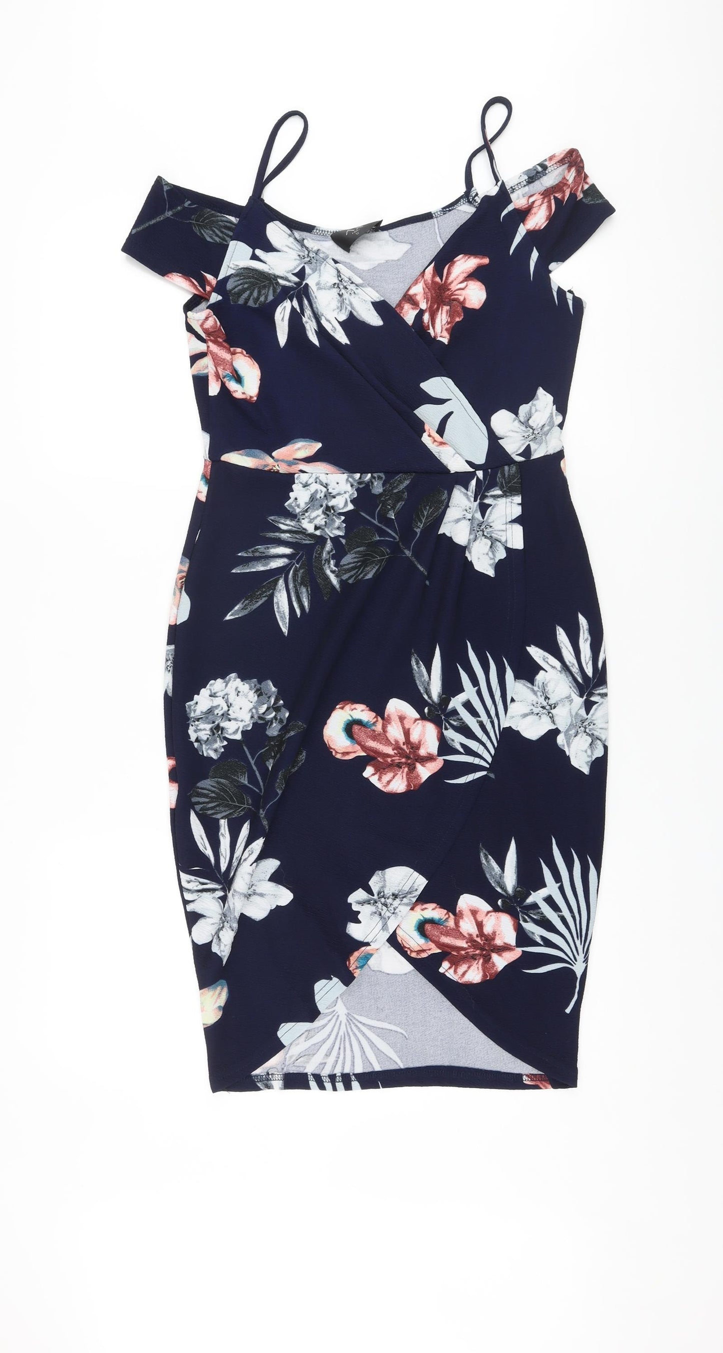 AX Paris Womens Blue Floral Polyester Sheath Size 12 Sweetheart Pullover