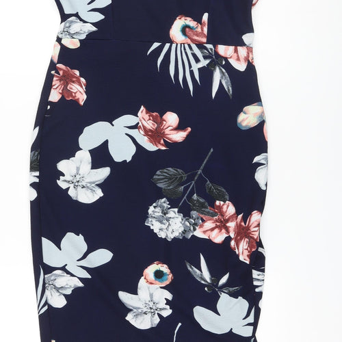 AX Paris Womens Blue Floral Polyester Sheath Size 12 Sweetheart Pullover