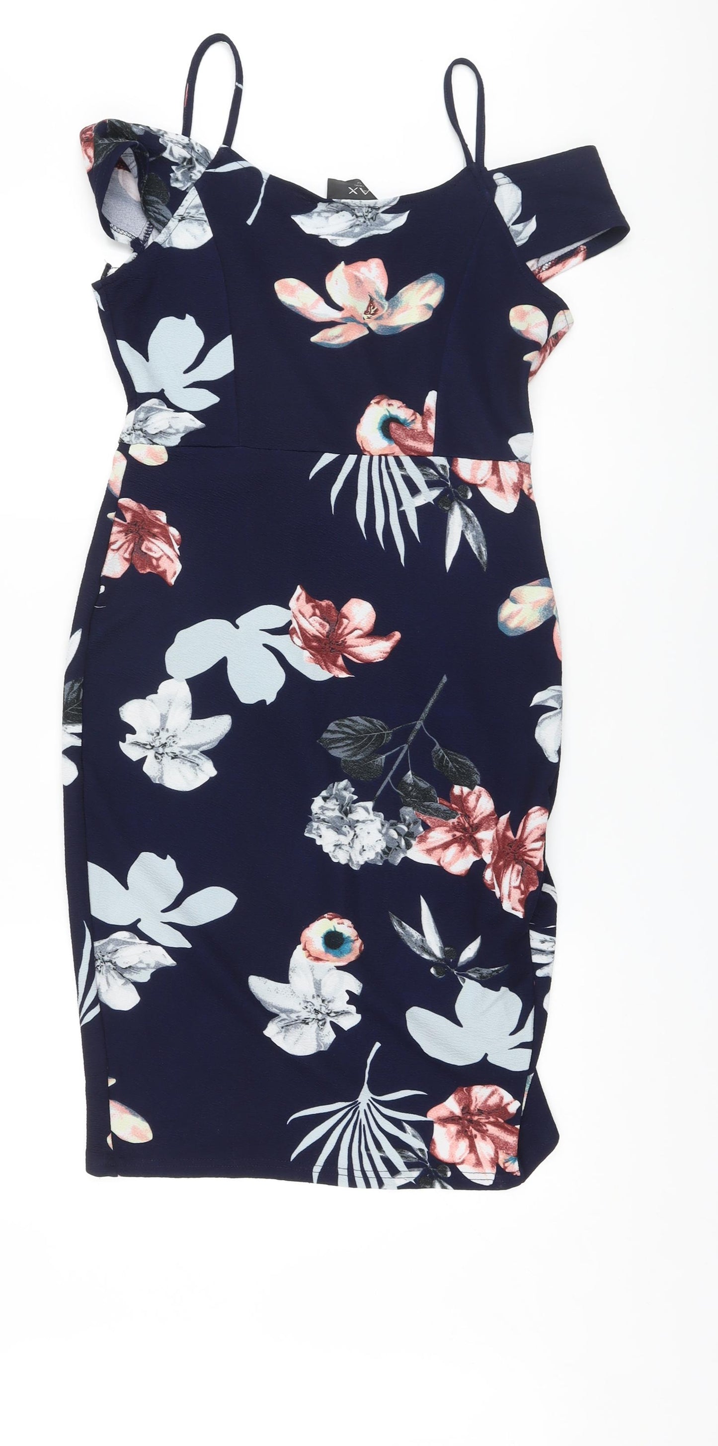 AX Paris Womens Blue Floral Polyester Sheath Size 12 Sweetheart Pullover