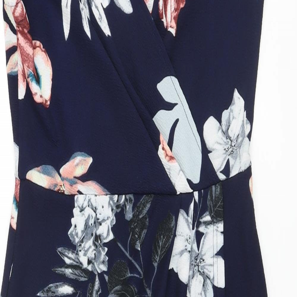 AX Paris Womens Blue Floral Polyester Sheath Size 12 Sweetheart Pullover