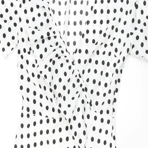 Missguided Womens White Polka Dot Polyester A-Line Size 8 V-Neck Zip