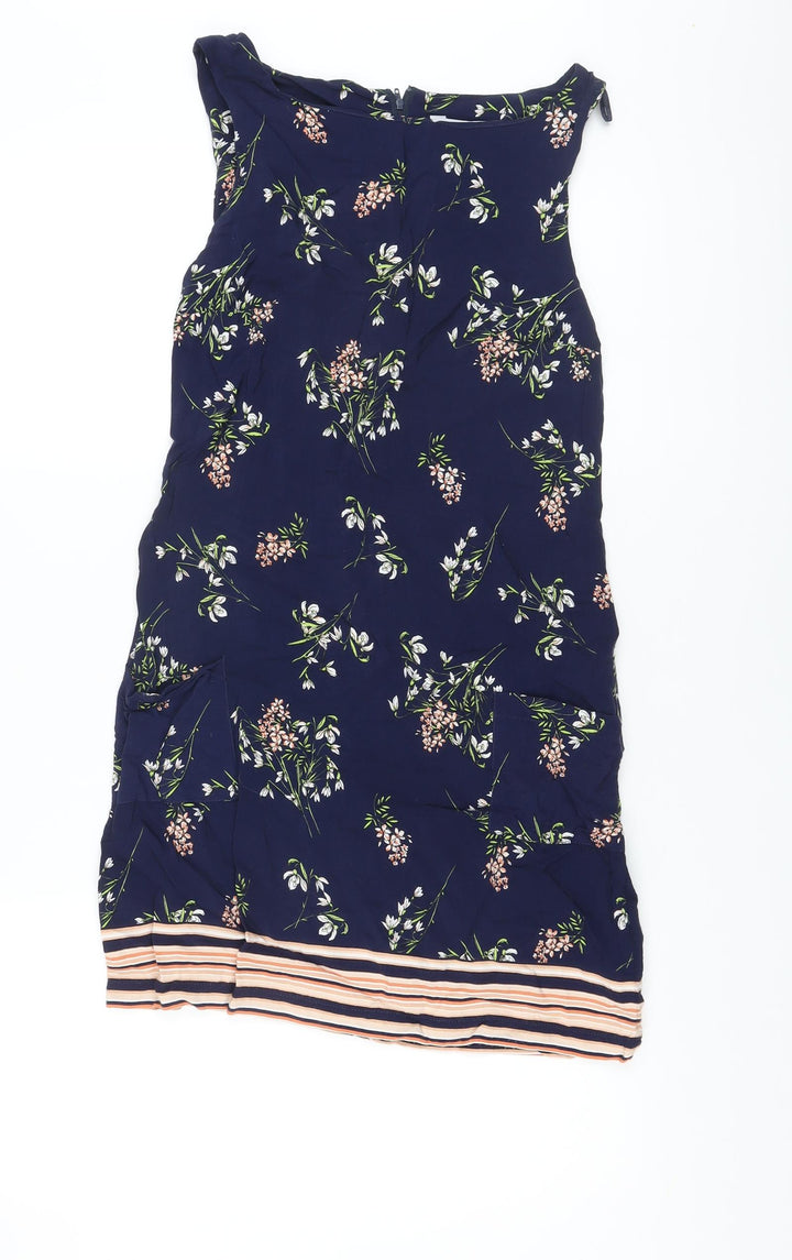 Red Herring Womens Blue Floral Viscose A-Line Size 10 Boat Neck Zip