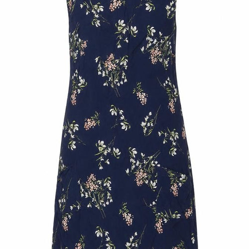 Red Herring Womens Blue Floral Viscose A-Line Size 10 Boat Neck Zip