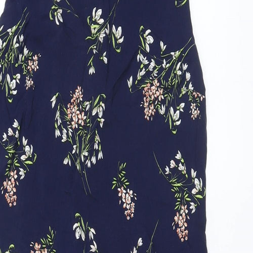 Red Herring Womens Blue Floral Viscose A-Line Size 10 Boat Neck Zip