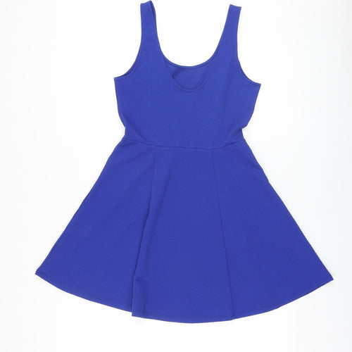 H&M Womens Black Polyester Skater Dress Size 12 Scoop Neck Pullover