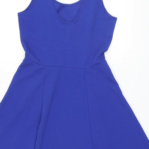 H&M Womens Black Polyester Skater Dress Size 12 Scoop Neck Pullover