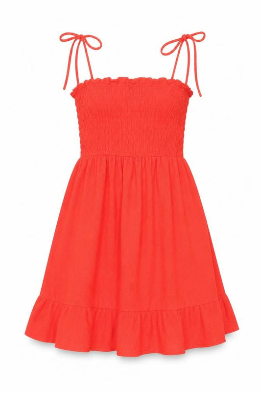 Front view of Topshop women’s red polyester a-line, size UK 10, square neck pullover