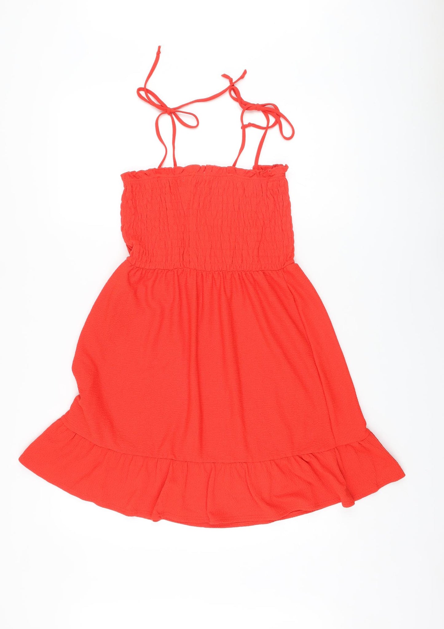 Topshop Womens Red Polyester A-Line Size 10 Square Neck Pullover