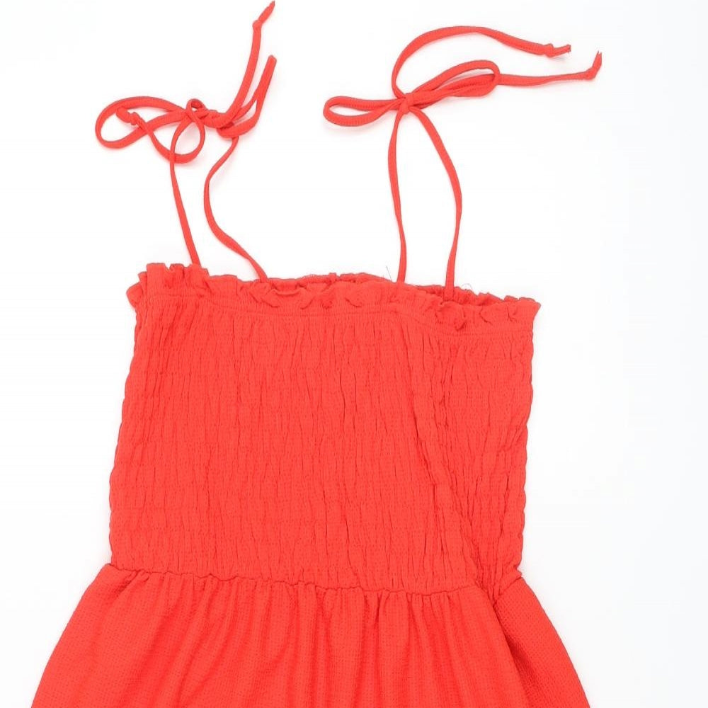 Topshop Womens Red Polyester A-Line Size 10 Square Neck Pullover