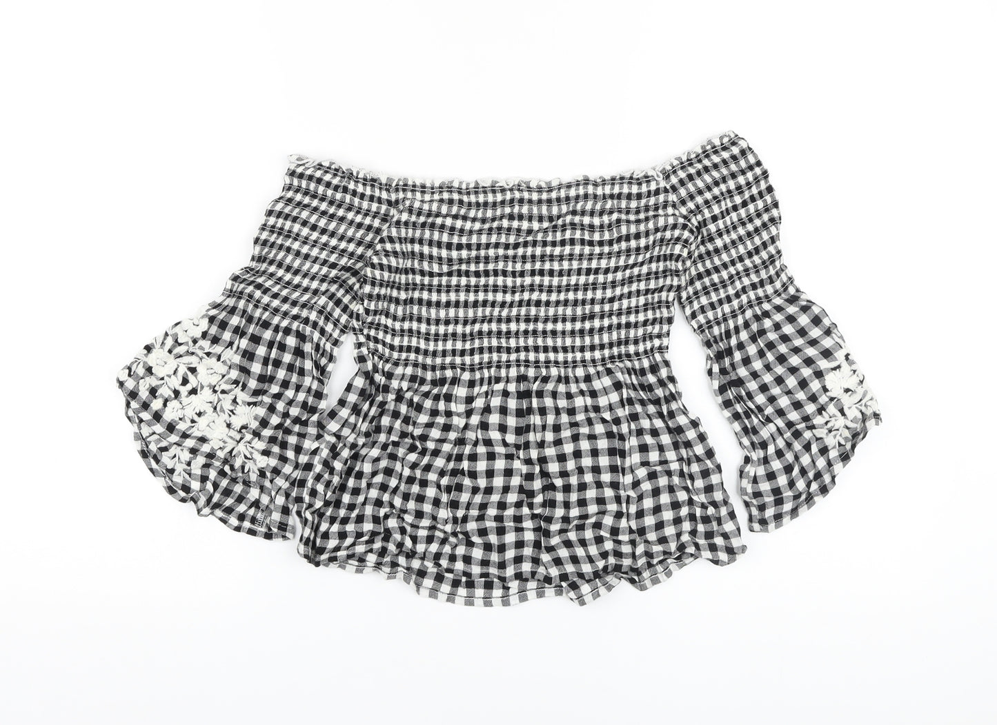Holliuster Womens Black Check Viscose Basic Blouse Size XS Square Neck