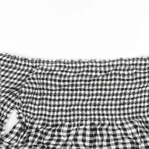 Holliuster Womens Black Check Viscose Basic Blouse Size XS Square Neck