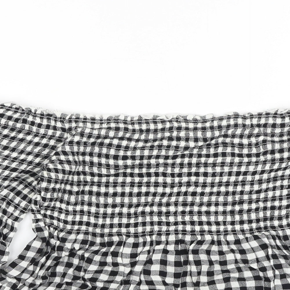 Holliuster Womens Black Check Viscose Basic Blouse Size XS Square Neck