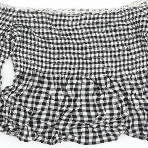 Holliuster Womens Black Check Viscose Basic Blouse Size XS Square Neck