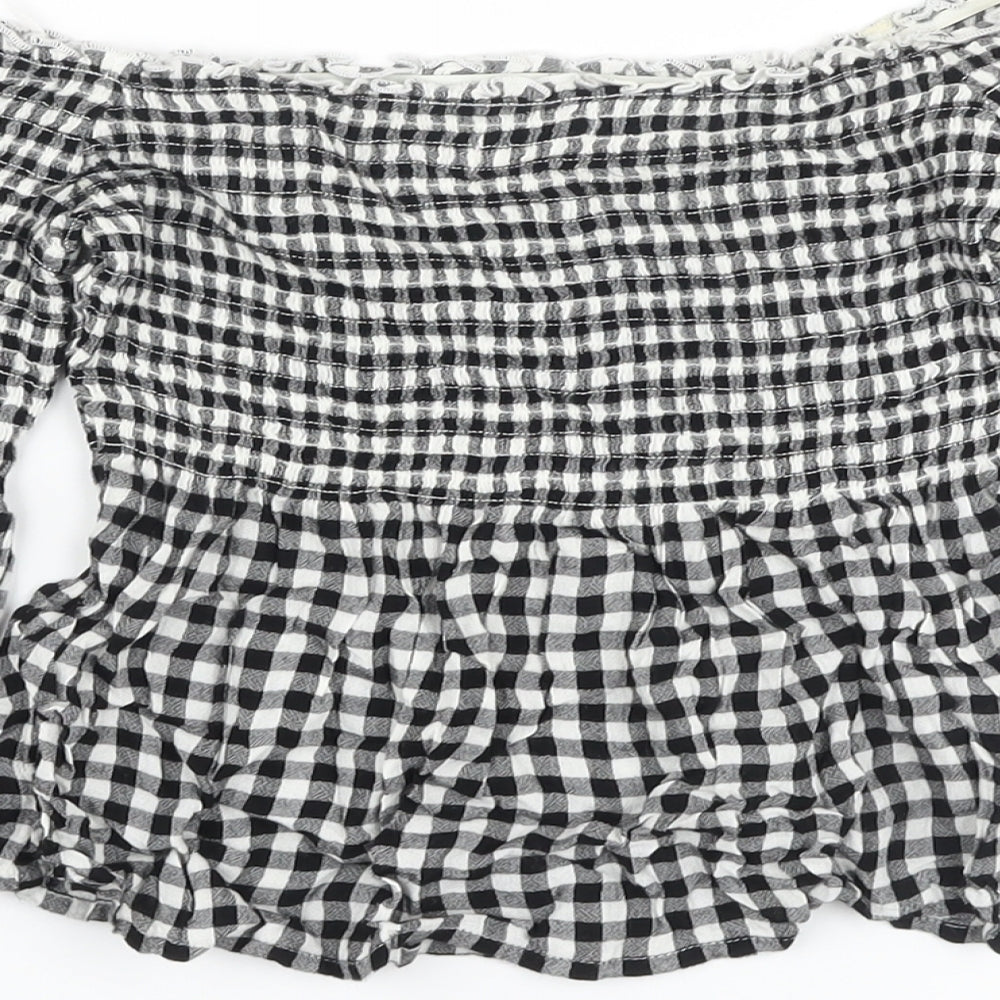Holliuster Womens Black Check Viscose Basic Blouse Size XS Square Neck