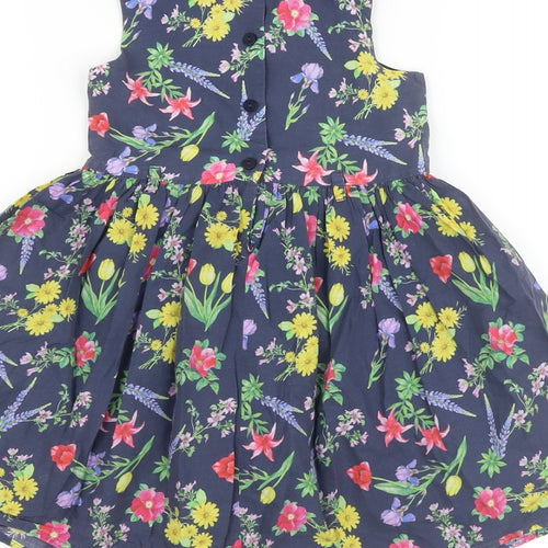 M&Co Girls Blue Floral Cotton A-Line Size 3-4 Years Round Neck Button