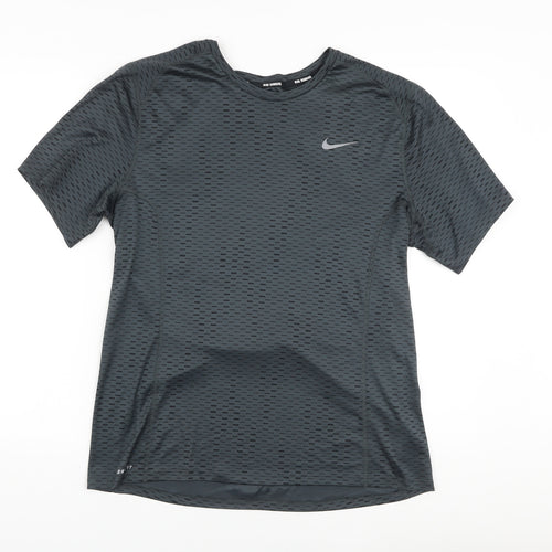 Nike Mens Green Geometric Polyester Basic T-Shirt Size L Crew Neck Pullover