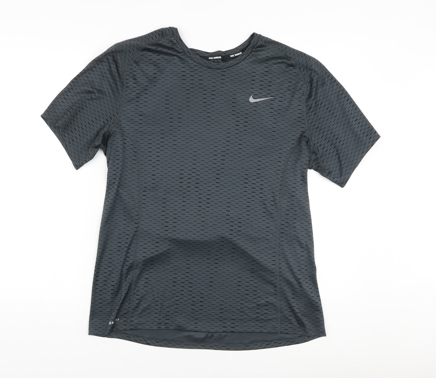 Nike Mens Green Geometric Polyester Basic T-Shirt Size L Crew Neck Pullover