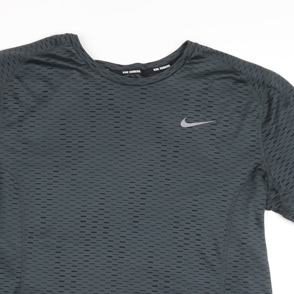 Nike Mens Green Geometric Polyester Basic T-Shirt Size L Crew Neck Pullover