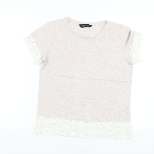 Dorothy Perkins Womens Beige Polyester Basic T-Shirt Size 12 Crew Neck