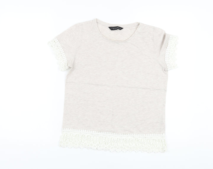Dorothy Perkins Womens Beige Polyester Basic T-Shirt Size 12 Crew Neck