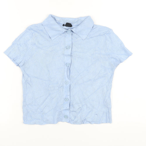 Boohoo Womens Blue Viscose Basic Polo Size 12 Collared