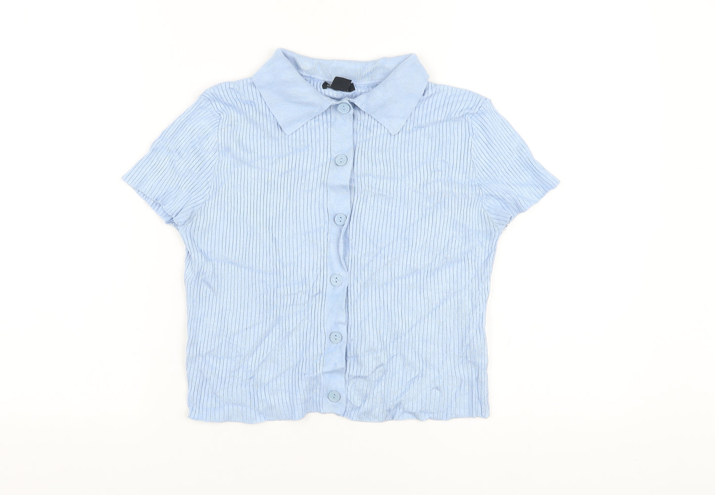 Boohoo Womens Blue Viscose Basic Polo Size 12 Collared