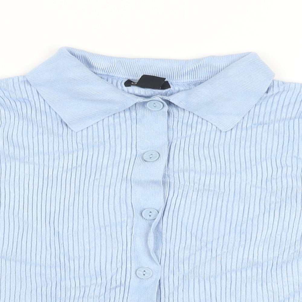 Boohoo Womens Blue Viscose Basic Polo Size 12 Collared
