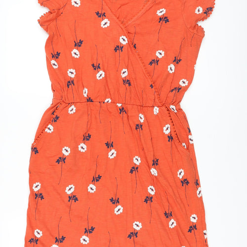 NEXT Womens Orange Floral Cotton A-Line Size 14 V-Neck Pullover