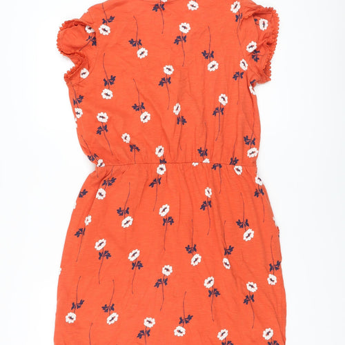 NEXT Womens Orange Floral Cotton A-Line Size 14 V-Neck Pullover